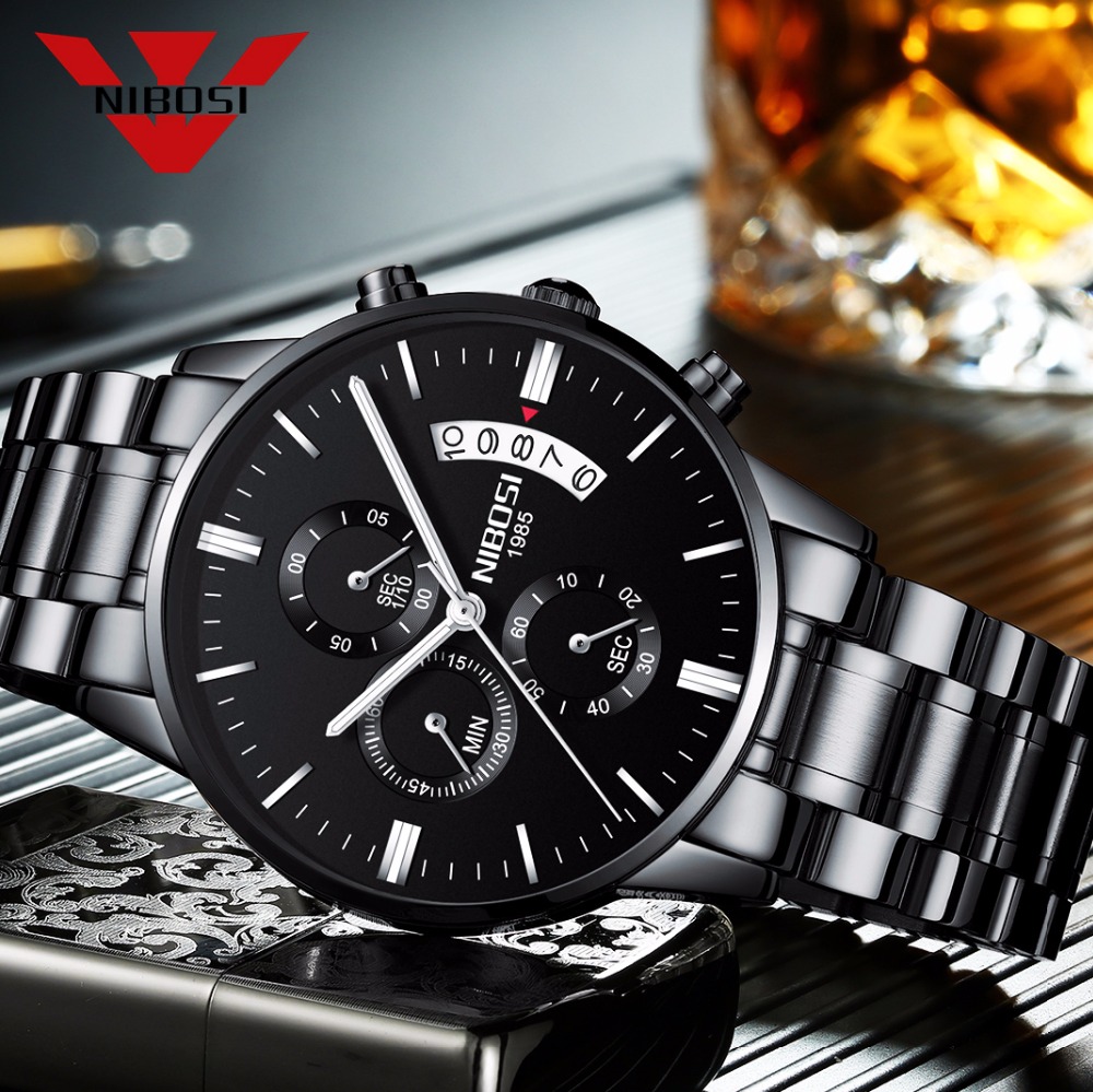 Luxury Watch All Black - NIBOSI Orologio al quarzo nero in