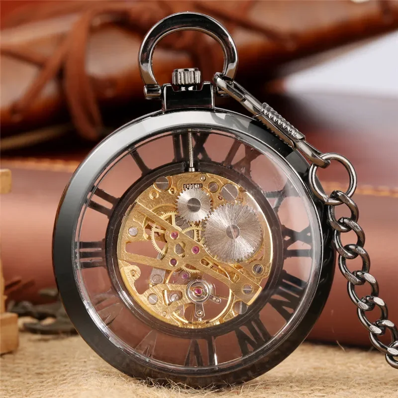Luxury Watch All Black - Orologio da tasca Steampunk meccanico a