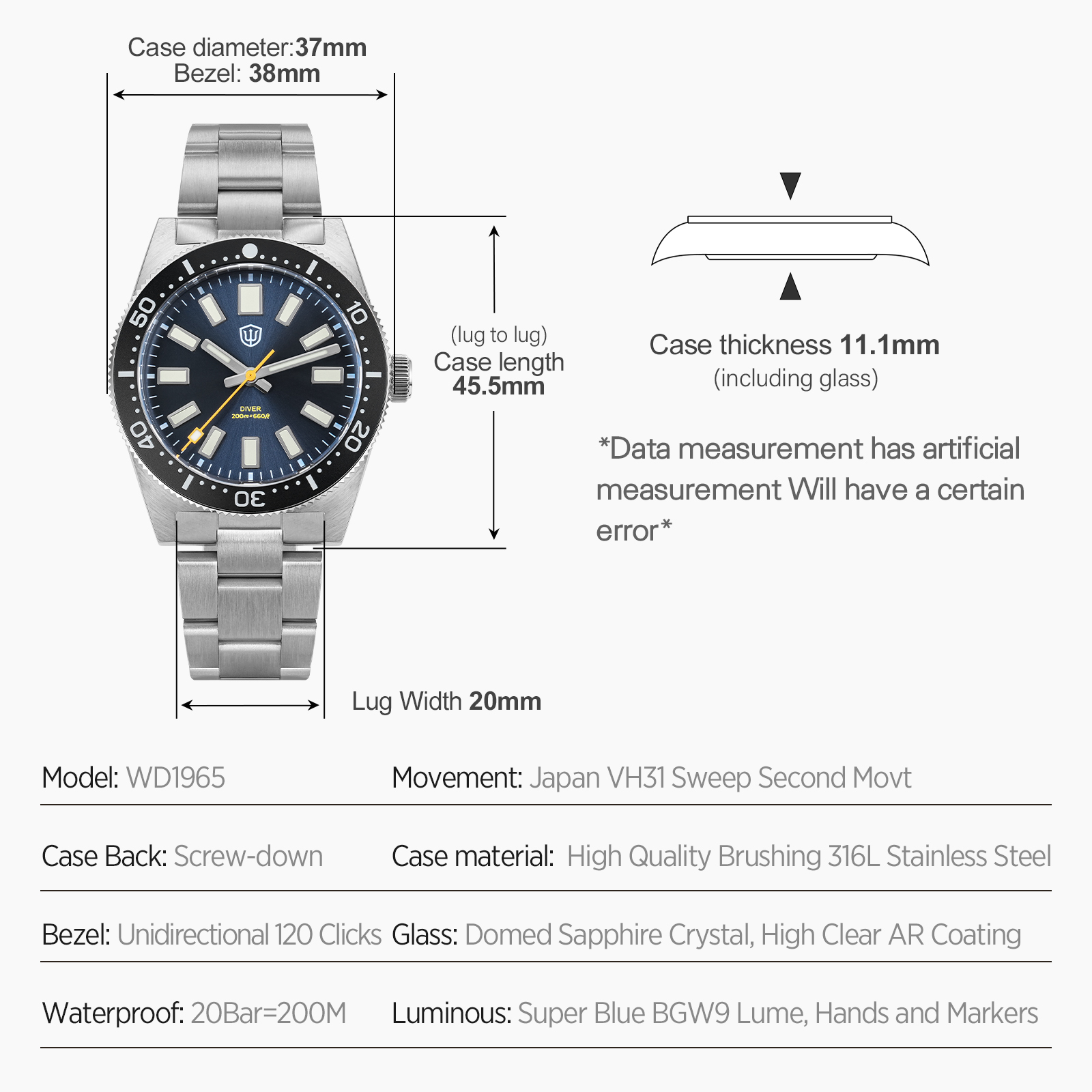 Watchdives 37Mm WD1965 V2 Orol - Luxury Watch Deals recensione e prezzo