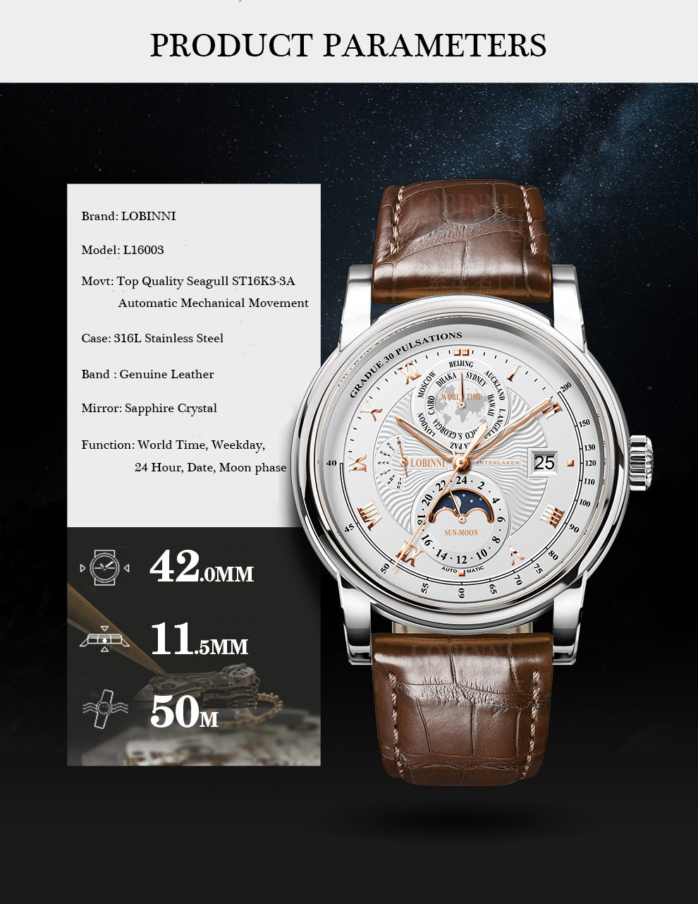 LOBINNI Vigilanza Degli Uomini - Luxury Watch Brands In World recensione e prezzo